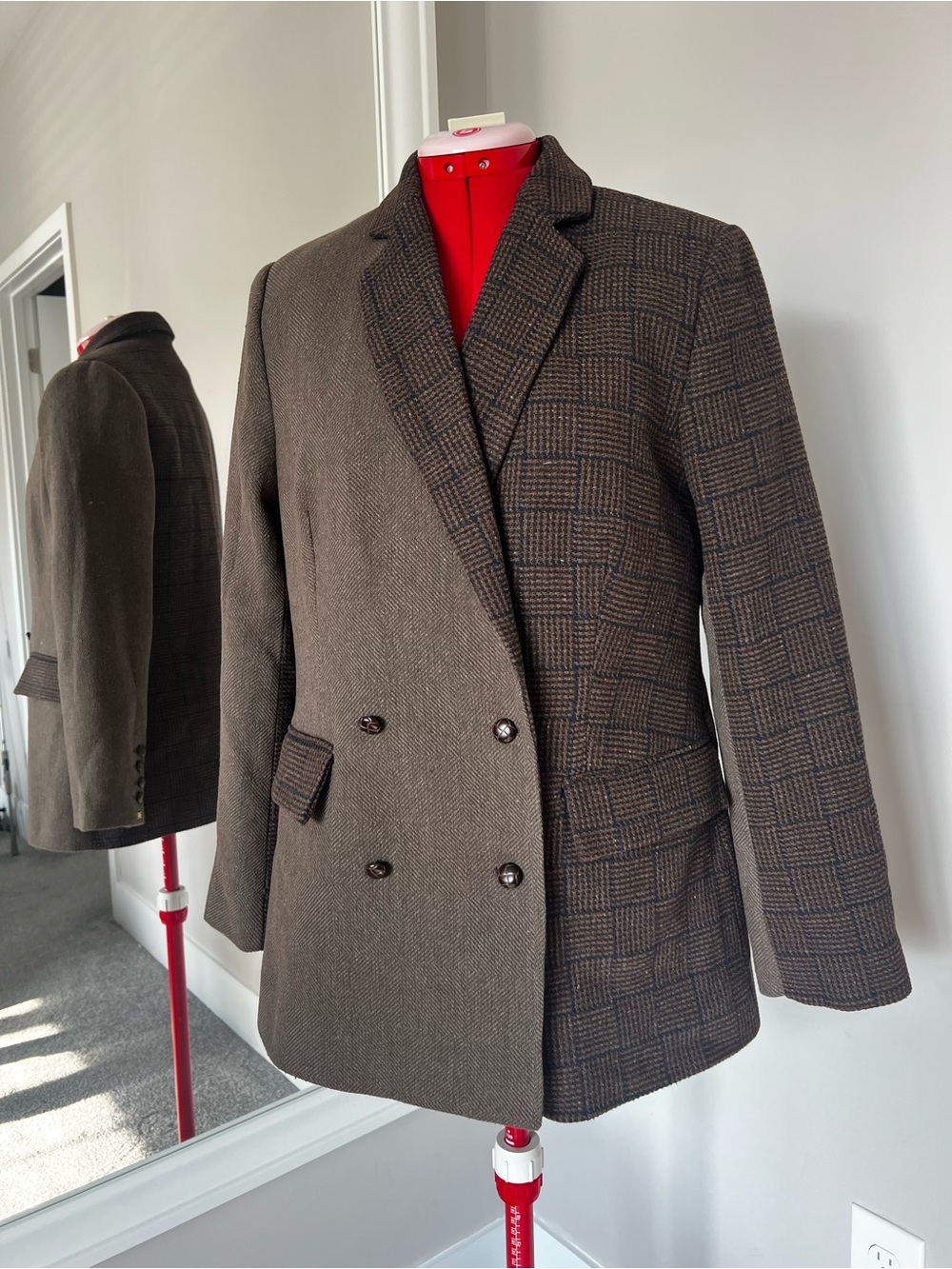 Sam Edelman Brown Plaid Jacket with Subtle Teal Windowpane